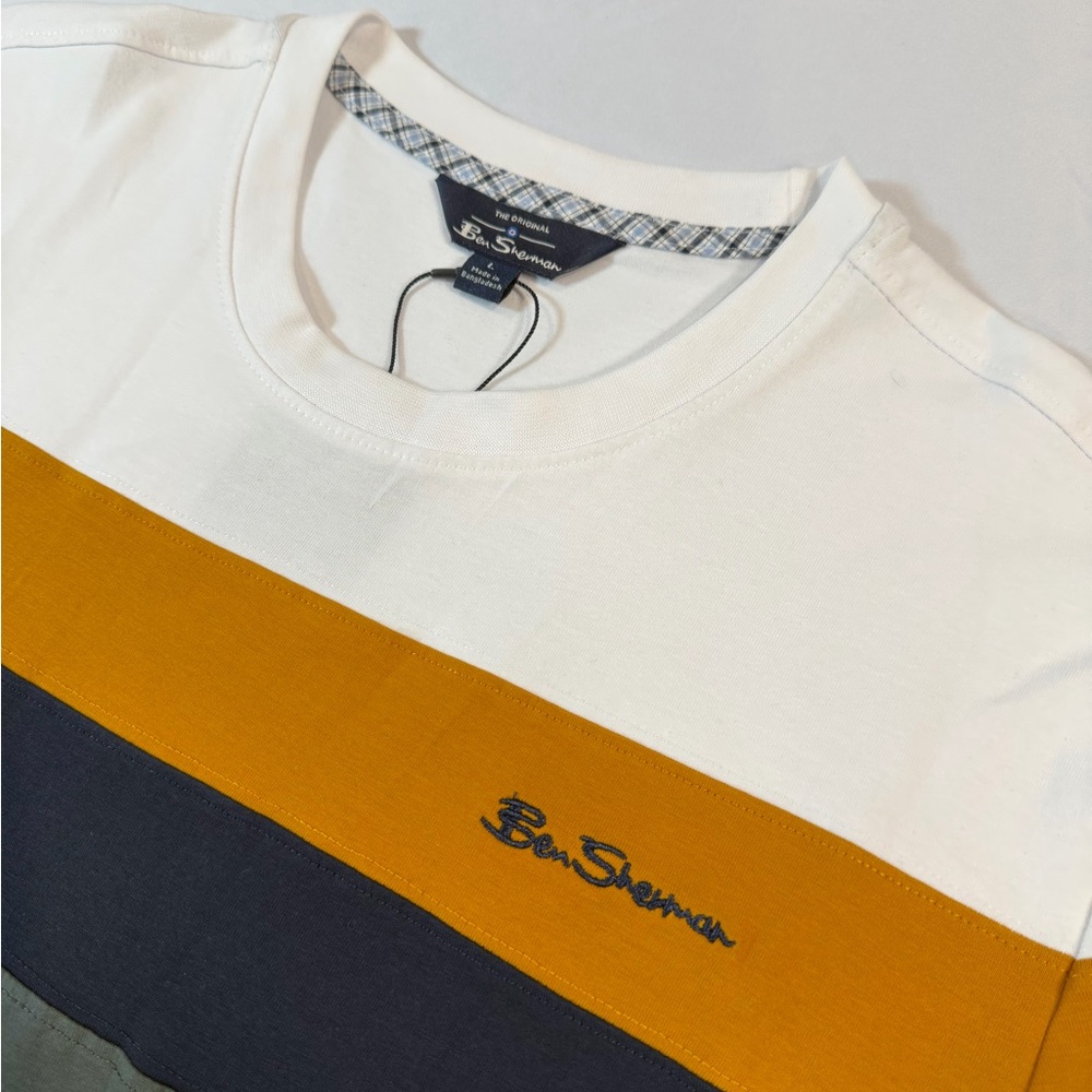 Ben Sherman Colorblock Tee - White, Gold, Black, Green - Picture 3 of 12